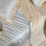 Color Blocking Bedding Set 600TC Lyocell Bamboo Fiber Soft Silky Cool Feeling Duvet Cover Flat/Fitted Bed Sheet Pillowcases 4Pcs