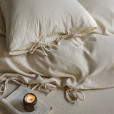 Original Cotton Linen Lace-Up Bedding Set Single Queen King Size Duvet Cover Flat/Fitted Bed Sheet Pillowcases 3/4Pcs