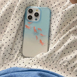 Clear Blue Gradient Koi Fish Gloss Mobile Phone Protective Case For iPhone 12 13 14 15 Pro Max Coque For iPhone 16 Pro Max Cover