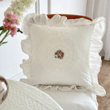 French Lace Embroidered Throw Pillow Cover with Vintage Ruffles - Ins Style Decorative Cushion for Sofa,Bedroom, Home Decor