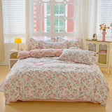 100% Cotton Four Piece Set Soft Skin-friendly Duvet Cover Set Single Couple Flower Printed Comforter Bedding Set for Adults Kids