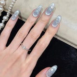 10Pcs Crystal Cat Eye False Nails French Gradient Fake Nails Colorful Mini Flowers Press on Nail Cute Bowknot Nails Art Handmade