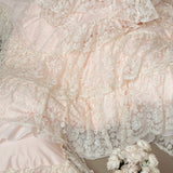 High End Egyptian Cotton Bedding Set Luxury Pink Lace Embroidery Princess Duvet Cover Bed Sheet Pillowcases Home Textile