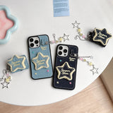 Embroidery Stars Jean Cloth Denim Case For iPhone 12 13 14 15 Pro Max 11 Phone Case with Star Pendant Keychain Soft Back Cover