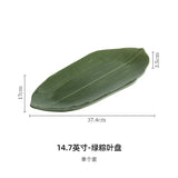 Japanese Bamboo Leaf Shaped Ceramic Tableware Rectangular Sashimi Sushi Plate Home Kitchen Accessories for Plates and