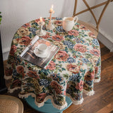 Round Tablecloth with Tassel, Jacquard Thick Table Cloth, Polyester Cotton Table Cover for Home, Wedding Party Decoration