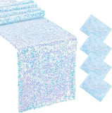 4 Pcs Pink Iridescent Sequin Table Runner for Soft Dining Table Wedding Baby Shower Girls Birthday Party Decorations Solid