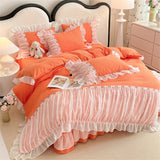 Lace Bedding Set for Girl Ruffle Brushed Soft Microfiber Princess Style Queen Duvet Cover Set Bed Sheet Pillowcases Home Textile