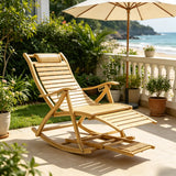 Folding Bamboo Roacking Chair Bamboo for Living Room, Bedroom, Backyard,Indoor Outdoor Furniture Adjustable Sun Lounger Chairs