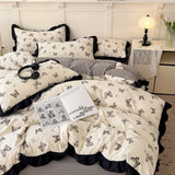 French New Class A Bed Set Four-piece Set Comforter Washed Cotton Four-season Skin Friendly Quilt Cover Three-piece Bedding Set