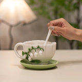 Ceramic three-dimensional handmade lily of the valley coffee cup, water cup, gift cup, mug, breakfast cup