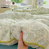 Flower Printed Duvet Cover Sets Queen/King Bedding Set with Shell Edge Washed Cotton dekbedovertrek 240x220   Bed Cover Set