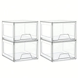 2/4 Pack Stackable Makeup Organizer with Drawers, Clear Acrylic Cosmetic Storage Bins, 4.4" Tall Vanity Drawer Organizer for Bathroom Cabinet Under Sink, Space Saving
