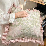 High End Home Ruffle Edge Pillow Cushion Bedroom Bedside Sofa Cushion Pillow Cover With Core Green And Pink Removable washable