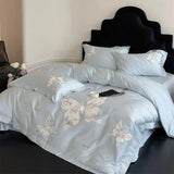Premium 1000TC Egyptian Cotton Luxury Butterfly Embroidery White Bedding Set Duvet Cover Flat/Fitted Bed Sheet Pillowcases 4Pcs