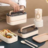 304 Stainless Steel Double Lunch Box with Cutlery 1400ML Portable Lunch Box Microwaveable Food Storage Box Thermo Bag Lunch Mug