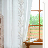 Boho Curtains Semi Sheer Floral Embroidery Cotton Fabric Linen Light Filtering Pocket Rod Windows Drapes for Living Room Bedroom