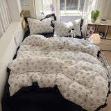 New French Lace Wash Quilt Cover Korean-style Romantic Herben-style Black Print Four-piece Set Skin Friendly Bedding Set
