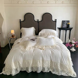 Ruffle Chiffon Lace Duvet Cover Set  2Pcs Pillowcases Sweet Cute Princess Style Bedding set Ultra Soft and Light Weight