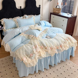 4Pcs Korean Princess Style Cotton 100% Bedding Luxury Duvet Cover 200x230 220x240 Four Seasons 2025 New Heart-Shaped Lace