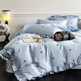 Class A Mother and Baby Grade French Romantic Four-piece Set Ice Silk Nude Sleeping Printed Duvet Cover Bedding Summer