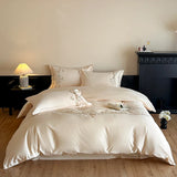 Embroidery Cotton Bedding Set Underwear Duvet Cover Set Bed Linens Solid Color RU SEA EU AU Size