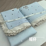 Princess Style Bedding Sets Ruffle Lace Bow Quilt Cover Romantic Print Bedclothes Home Decor Woman Girl Bedroom Duvet Cover 4pcs