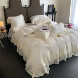 Ruffle Chiffon Lace Duvet Cover Set  2Pcs Pillowcases Sweet Cute Princess Style Bedding set Ultra Soft and Light Weight