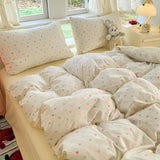 Oxygen Double Layered Four-Piece Bedding Set Fresh Floral Duvet Cover Bed Sheet Bed Canopy Student Dormitory 3-Piece Set