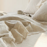 4/6Pcs Bedding Set Vintage French Flower Lace Edge Cotton and Linen Duvet Cover Flat/Fitted Bed Sheet Pillowcases Home Textiles