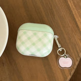 Green Quilted + Small Apple Pendant Case Suitable for Apple for Airpodspro2 Case/For Airpodspro Case/For Airpods4 Case/For Airpods3 Case/For Airpods2 Case/Fashionable Women's Earphone Case/Simple Earphone Case/