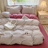 New Class A Kapok Double Yarn Plaid Lace Four-piece Set Sheet Quilt Cover Student Dormitory Bedding Kit