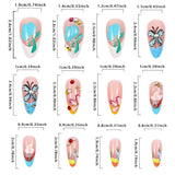 24Pcs Mid-length French Almond Press on Nails Tips 3D Colorful Flower Butterfly Insect Fake Nail Rhinestone Reusable False Nails