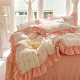 Fashion Flower Bedding Set Bed Sheet Cute Princess AB Double Sided Ruffle Flower Quilt Cover Pillowcase Bedclothes Home Textiles