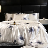 4pcs printed luxury high-end silk bedding set soft satin single double duvet cover pillowcase flat sheet or fitted sheet set