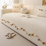 Irregular Solid Chenille Sofa Cushion with Fur Ball Non-Slip Couch Slipcover for Four Seasons Dustproof Anti-Dirt Sofa Towel