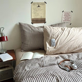 Simple Striped Bedding Set Washable Cotton Dark Gray Quilt Cover With Pillowcases Bed Sheet Set Skin-Friendly Soft Single Twin