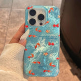 For iPhone 16 Pro Max 15 14 13 12 11 XS X XR 7 8 16 Plus SE 2022 INS Korean Blue Ocean Red Carp Vortex Pattern Phone Case Cover
