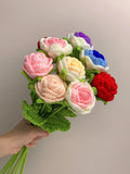 Handmade Crocheted Rose Flower Bouquet Artificial Flowers Wool Flower Finished Product Valentine's Day Teacher's Day Gift