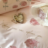 Pink Vintage Rose Flowers Embroidery 100% Cotton Bedding Set Single Queen King Duvet Cover Bed Sheet/Fitted Sheet Pillowcases