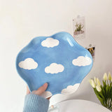 Cloud Ceramic Plate Fruit Dessert Breakfast Plate Home Korean Version Small Fresh Cloud Hand Painted Cute Girl Heart Gift