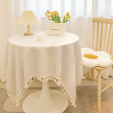 Tassel cotton linen tablecloth desk decoration cloth round tablecloth tea table dining table tablecloth tea table cloth art