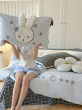 Cute Rabbit Embroidery Cotton Bedding Set Fre Sle Pure Cotton Bed eet Cover Quilt Cover Four Piece Set Luxury Girls Heart