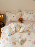 Cute Cartoon Plaid Rabbit Winter Thiened Milk Velvet Coral Fce Four-Piece Bedding Set Comforter Cover Bedding Accories
