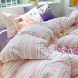 Cute Big Eyed Four Piece Set Plaid Duvet Cover Set With Sheet Bedroom Decor Skin Friendly Single Double Bedding Set Home Textile