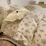 3/4Pcs Vintage French Fresh Floral Lace Ruffles 100% Cotton Bedding Set Duvet Cover Bed Skirt/Bed Sheet/Fitted Sheet Pillowcases