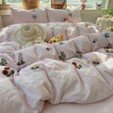 3/4Pcs Princess Style Cartoon Towel Embroidery Bedding Set Single Queen King Size Duvet Cover Set Bed Sheet Pillowcases