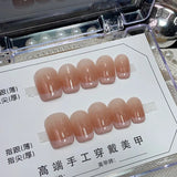 10Pcs Handmade Press On Nails Full Cover Pure Color Design Gradual Change French Ballet False Nails Wearable Manicure Nail Tips