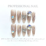 10Pcs Handmade Press on Nails Full Cover False Nails Butterfly Rhinestone Brown Shading Artificial Wearable Manicure Nail Tips