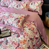 Nordic Bedding Sets Egyptian Cotton Floral Flat Bed Sheet Set Pillowcases Skin-Friendly Breathable Queen King Size Bed Linen Set